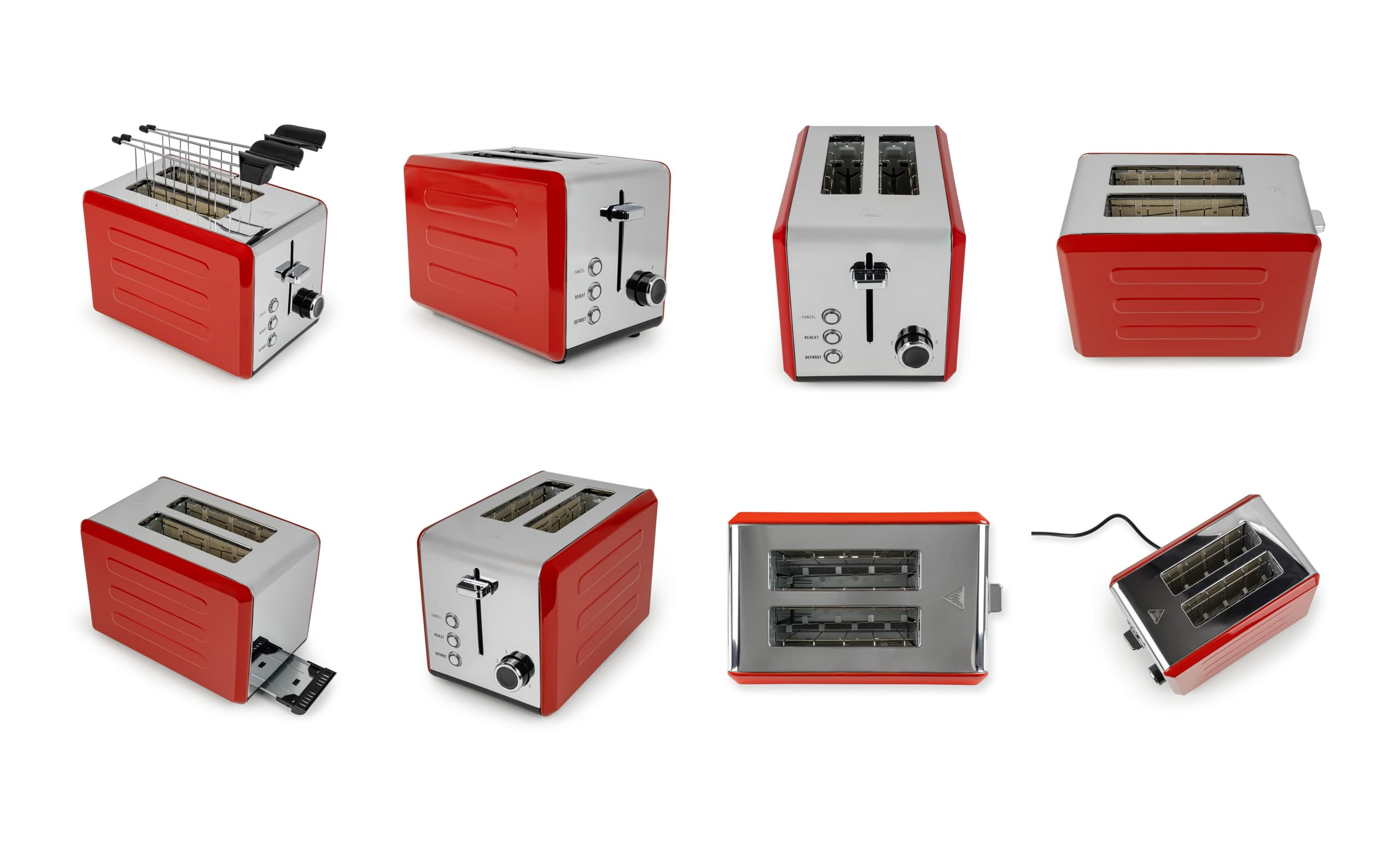 Productfotografie voor de rode broodrooster variant
