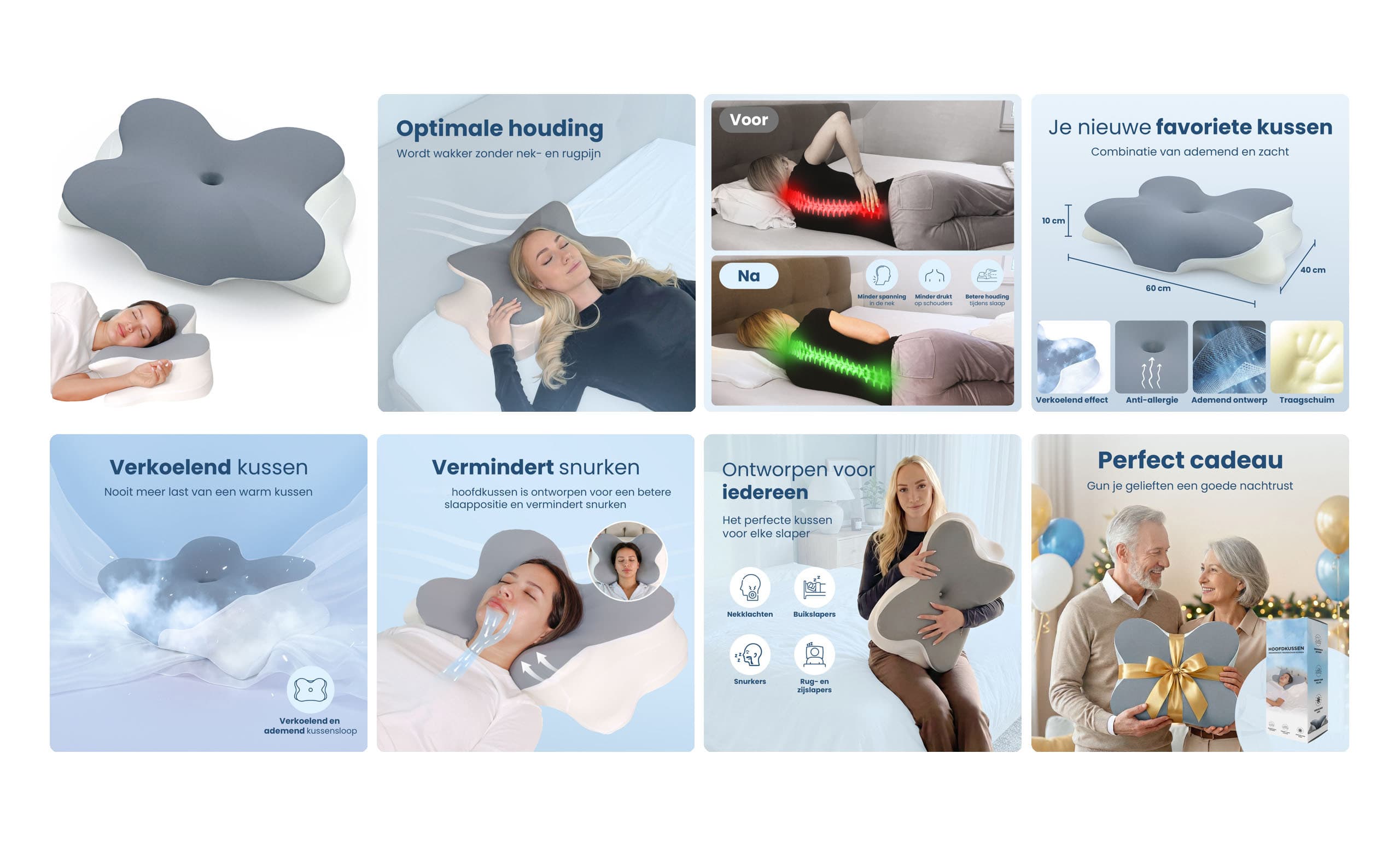 Listing ontwerp door Grayflo voor een ergonomische slaapkussen