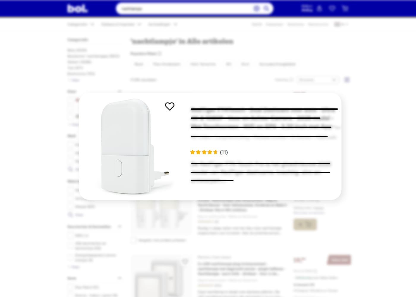 Zoekopdracht op Bol productfoto lampje