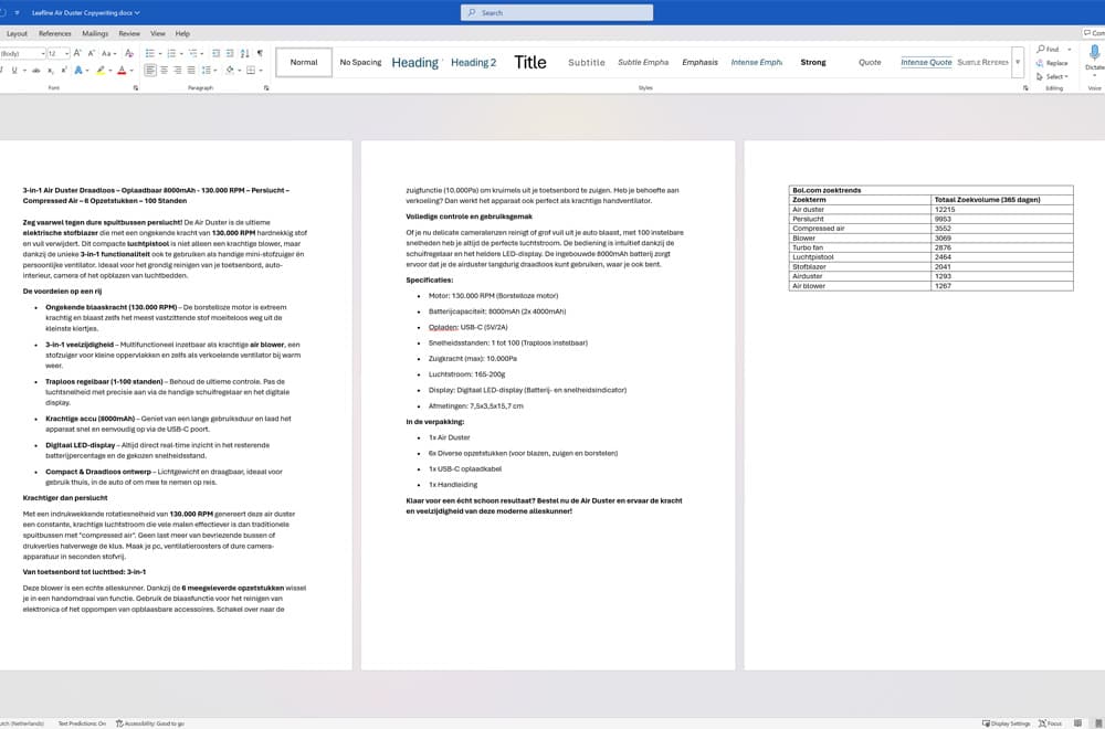 Productbeschrijving copywriting Bol.com Word bestand